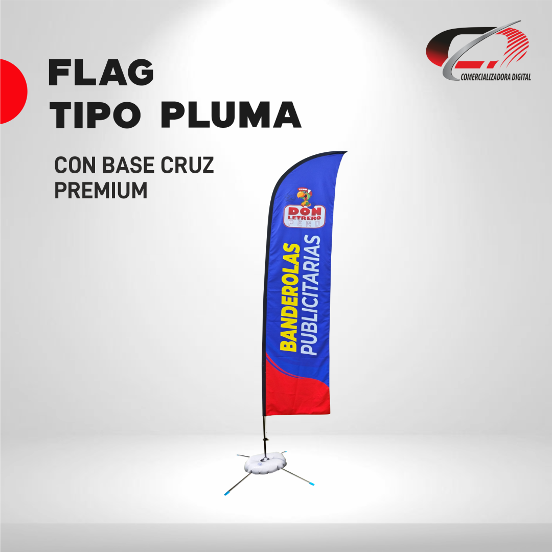 FLAG TIPO PLUMA CON BASE CRUZ (X) PREMIUM