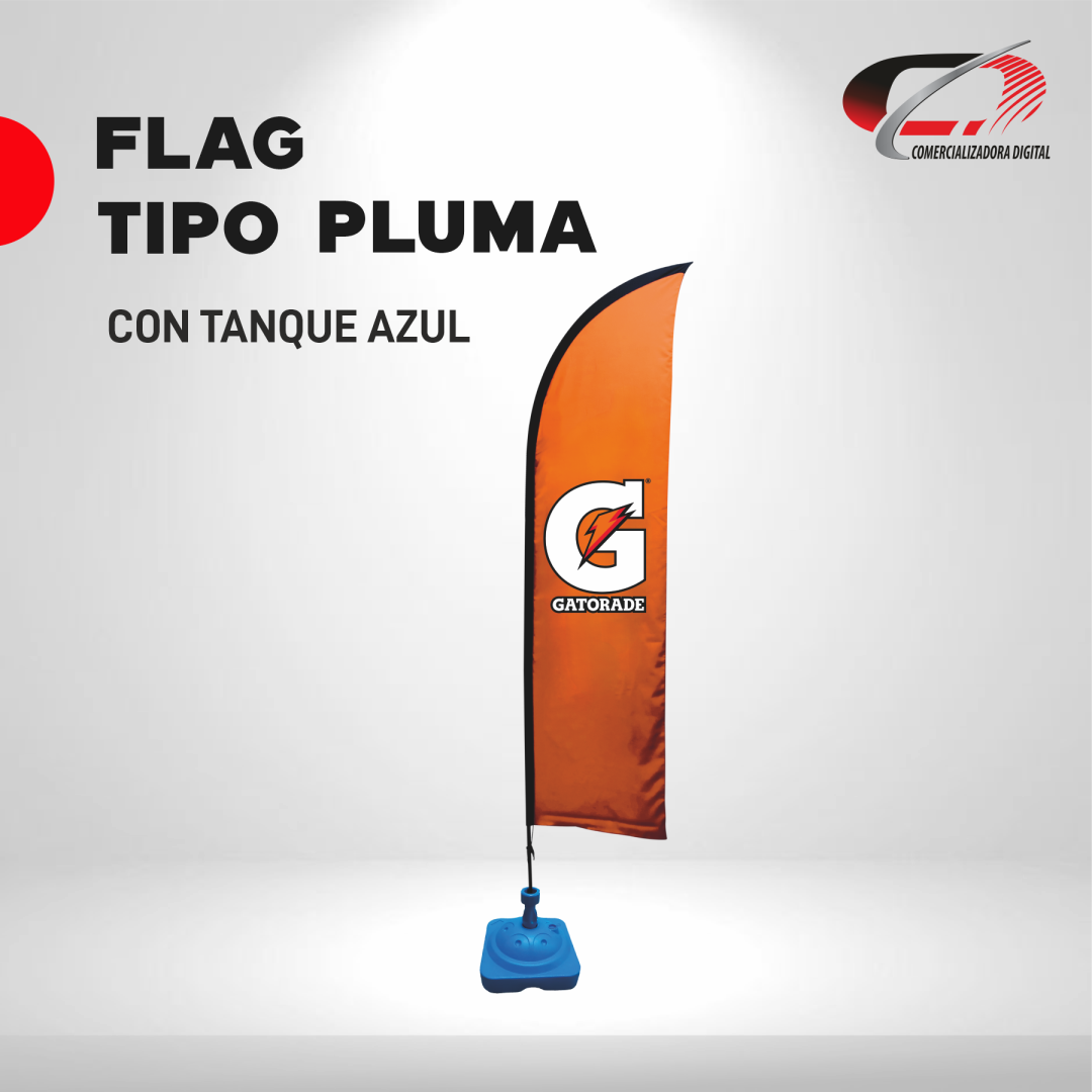 FLAG TIPO PLUMA CON BASE TANQUE AZUL